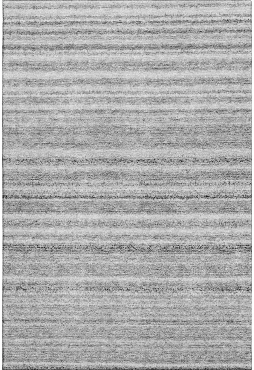 Gray And Silver Striped Washable Area Rug With UV Protection Photo 2