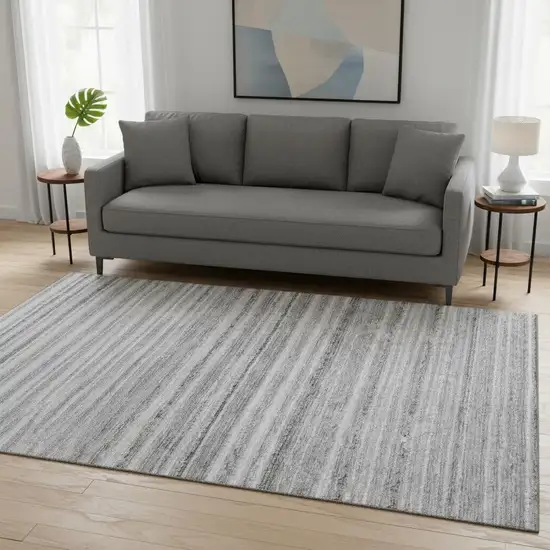 Gray And Silver Striped Washable Area Rug With UV Protection Photo 2