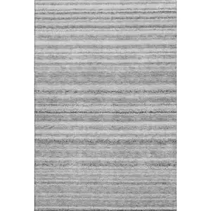 Photo of Gray And Silver Striped Washable Area Rug With UV Protection