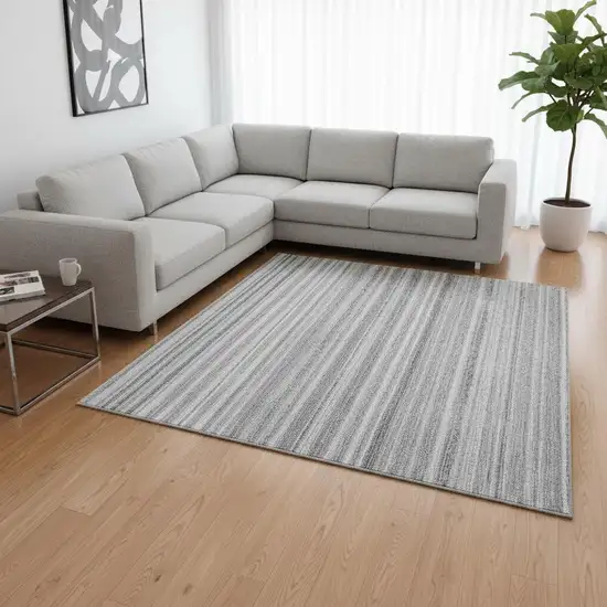 Gray And Silver Striped Washable Area Rug With UV Protection Photo 2