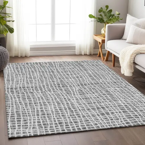 Gray And Silver Striped Washable Area Rug With UV Protection Photo 5