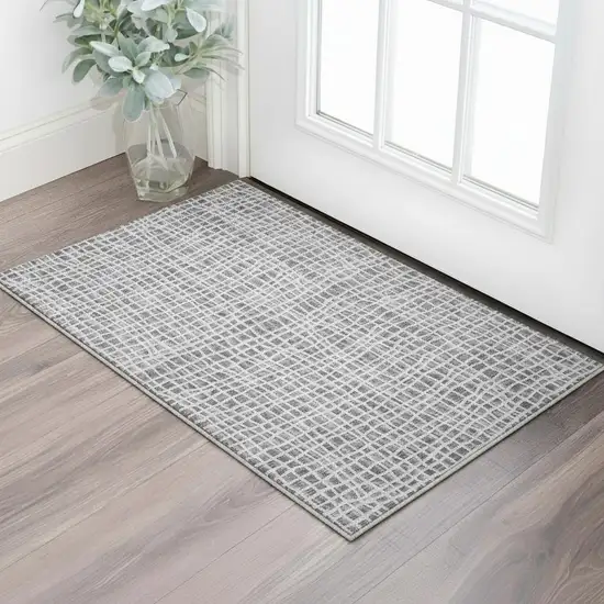Gray And Silver Striped Washable Area Rug With UV Protection Photo 2