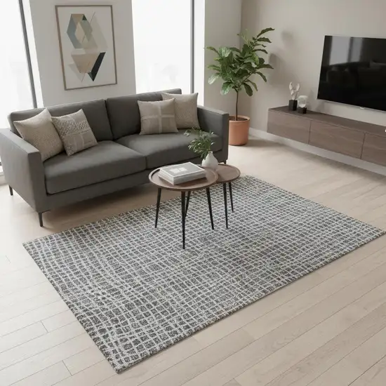 Gray And Silver Striped Washable Area Rug With UV Protection Photo 2