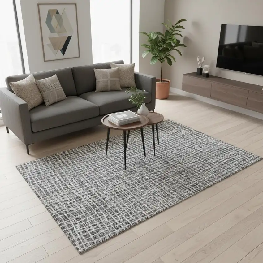 Gray And Silver Striped Washable Area Rug With UV Protection Photo 2