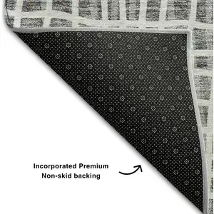 Photo of Gray And Silver Striped Washable Area Rug With UV Protection