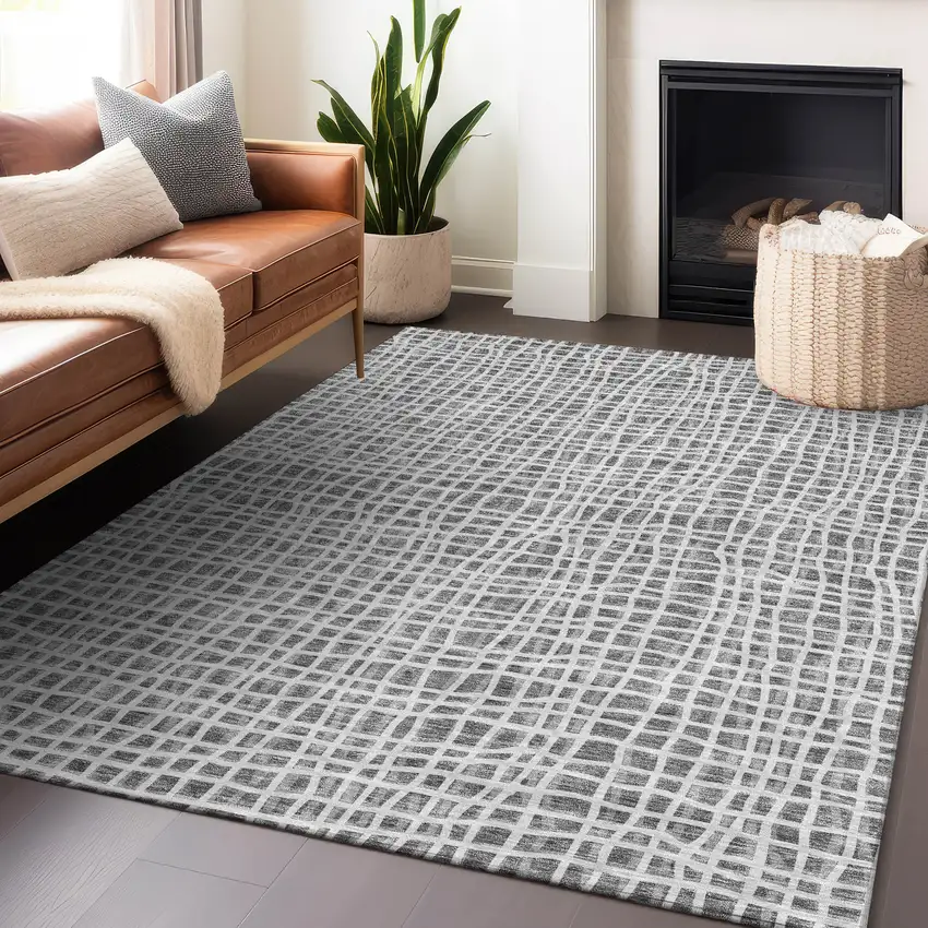 Gray And Silver Striped Washable Area Rug With UV Protection Photo 6
