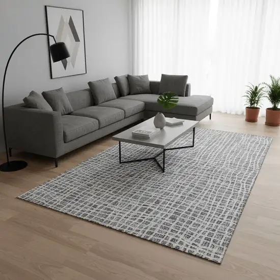 Gray And Silver Striped Washable Area Rug With UV Protection Photo 2