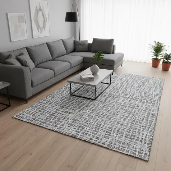 Gray And Silver Striped Washable Area Rug With UV Protection Photo 2