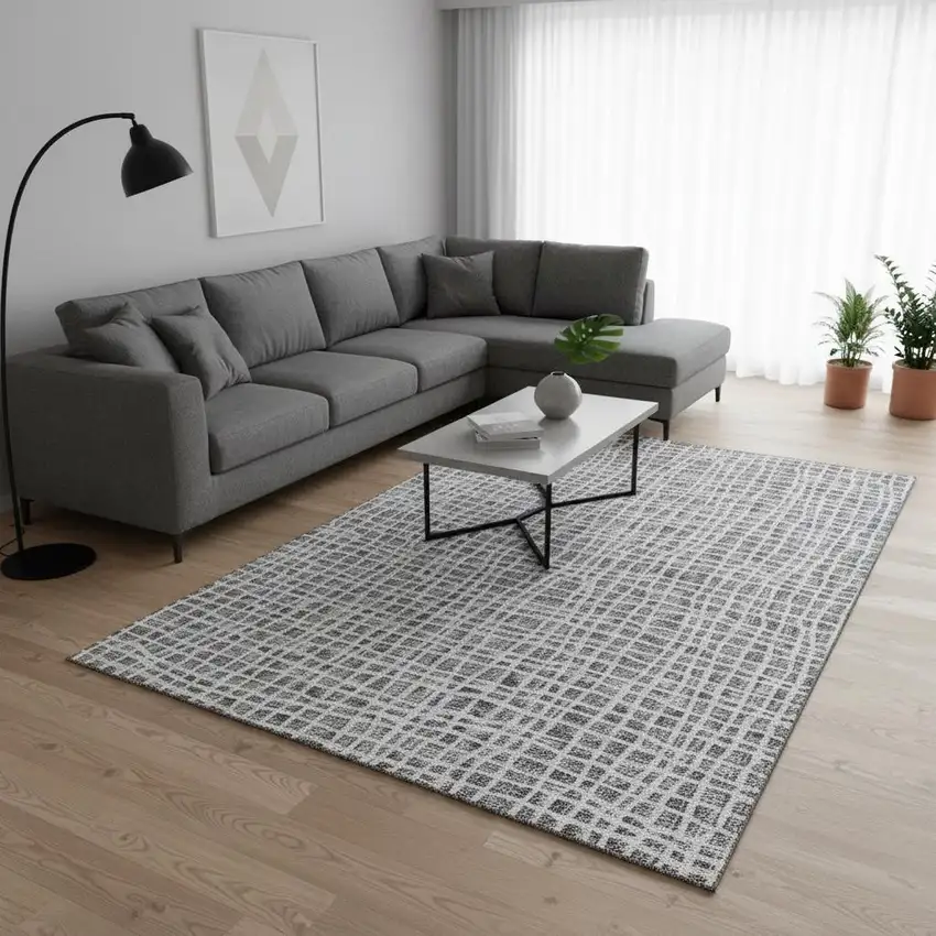 Gray And Silver Striped Washable Area Rug With UV Protection Photo 2