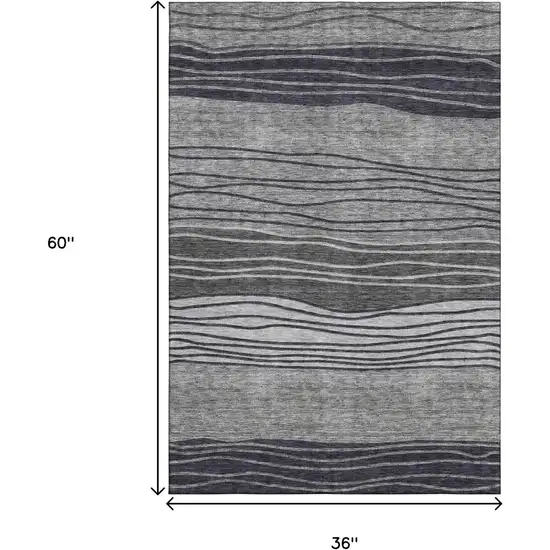 Gray And Silver Striped Washable Area Rug With UV Protection Photo 3