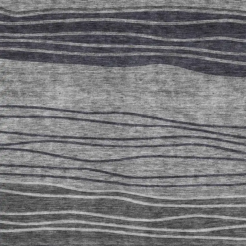 Gray And Silver Striped Washable Area Rug With UV Protection Photo 3