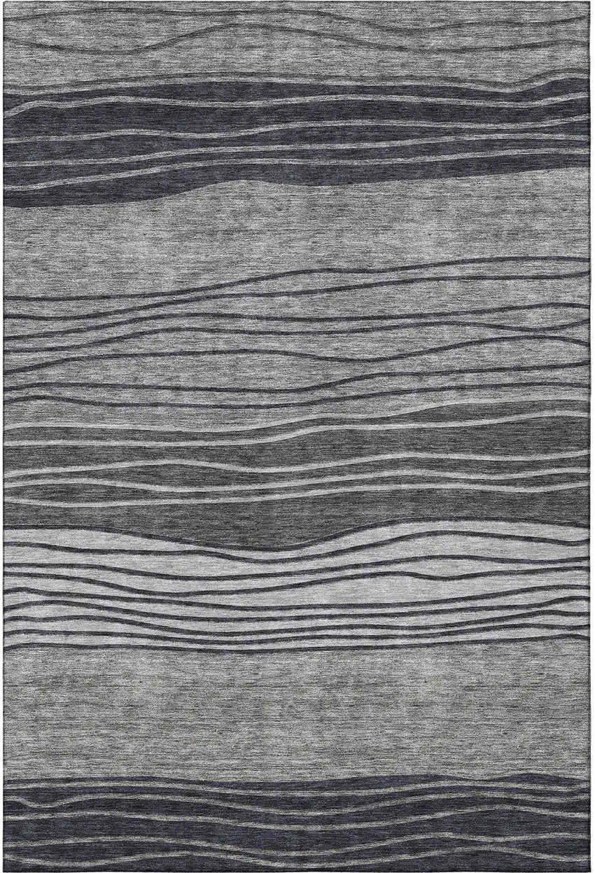 Gray And Silver Striped Washable Area Rug With UV Protection Photo 4