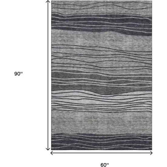 Gray And Silver Striped Washable Area Rug With UV Protection Photo 3