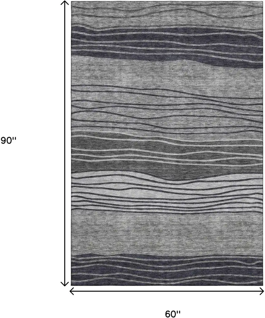 Gray And Silver Striped Washable Area Rug With UV Protection Photo 3
