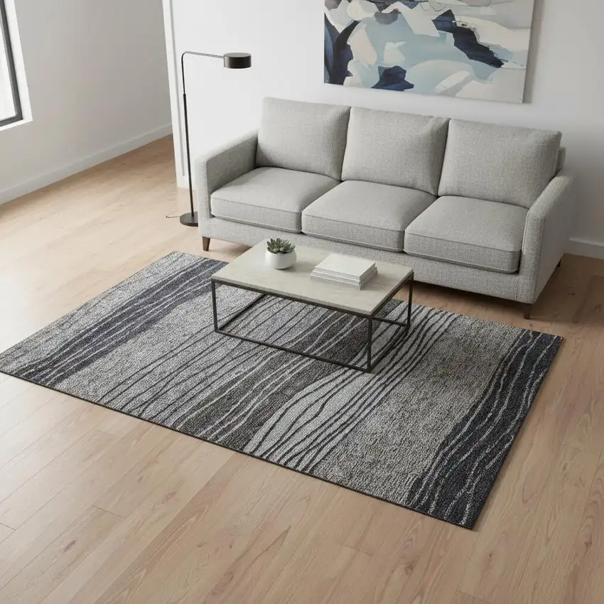 Gray And Silver Striped Washable Area Rug With UV Protection Photo 2