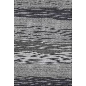 Photo of Gray And Silver Striped Washable Area Rug With UV Protection