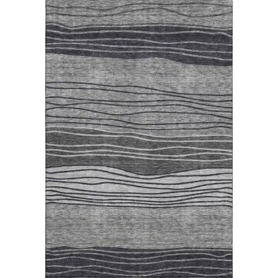 Gray And Silver Striped Washable Area Rug With UV Protection Photo 1