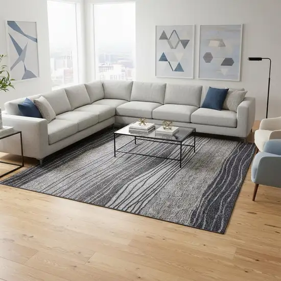 Gray And Silver Striped Washable Area Rug With UV Protection Photo 2