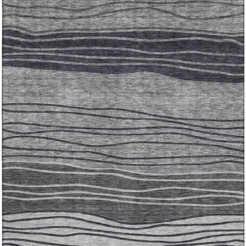 Gray And Silver Striped Washable Area Rug With UV Protection Photo 3