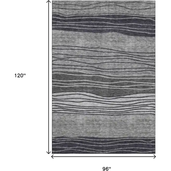 Gray And Silver Striped Washable Area Rug With UV Protection Photo 3