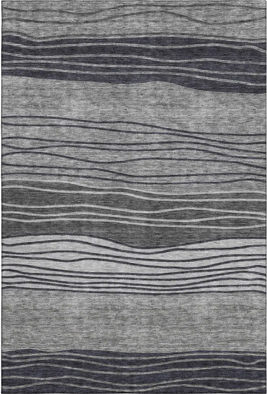 Gray And Silver Striped Washable Area Rug With UV Protection Photo 1