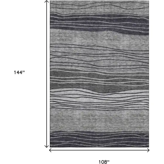 Gray And Silver Striped Washable Area Rug With UV Protection Photo 3