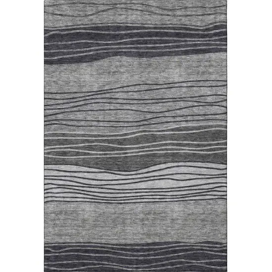 Gray And Silver Striped Washable Area Rug With UV Protection Photo 4