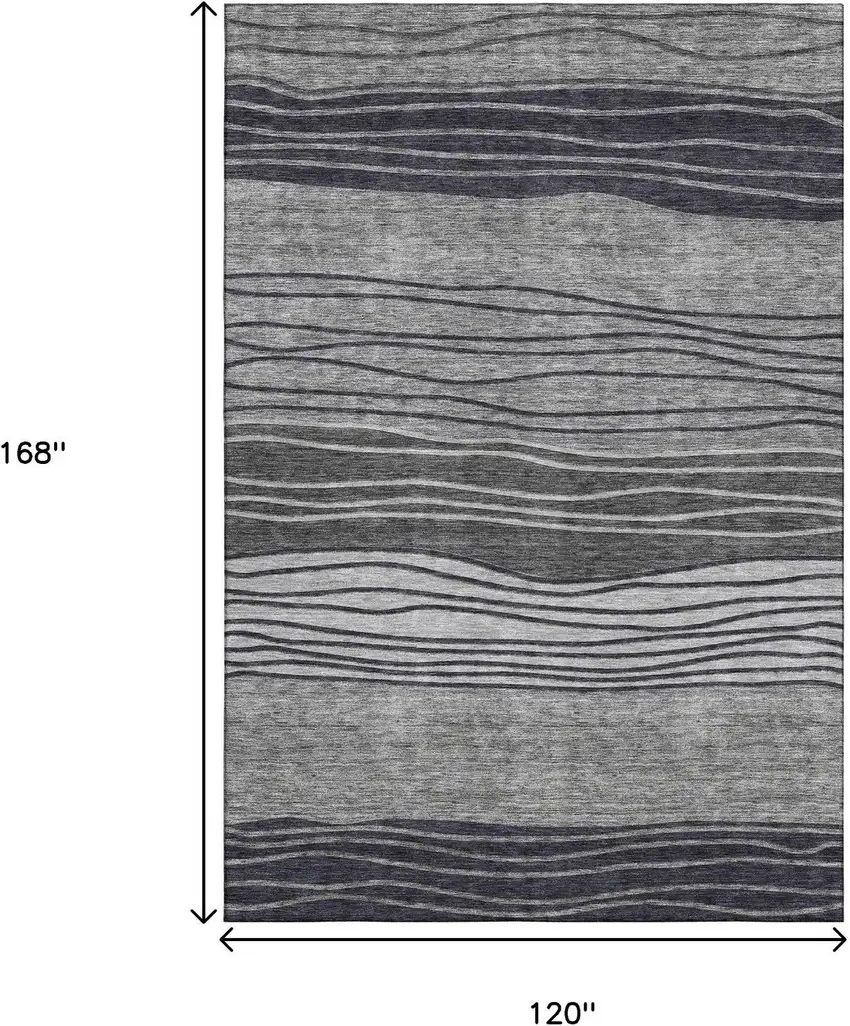 Gray And Silver Striped Washable Area Rug With UV Protection Photo 3