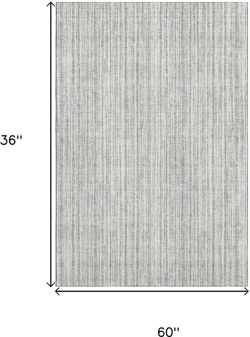 Gray And Silver Striped Washable Area Rug With UV Protection Photo 3