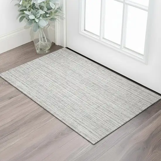 Gray And Silver Striped Washable Area Rug With UV Protection Photo 1
