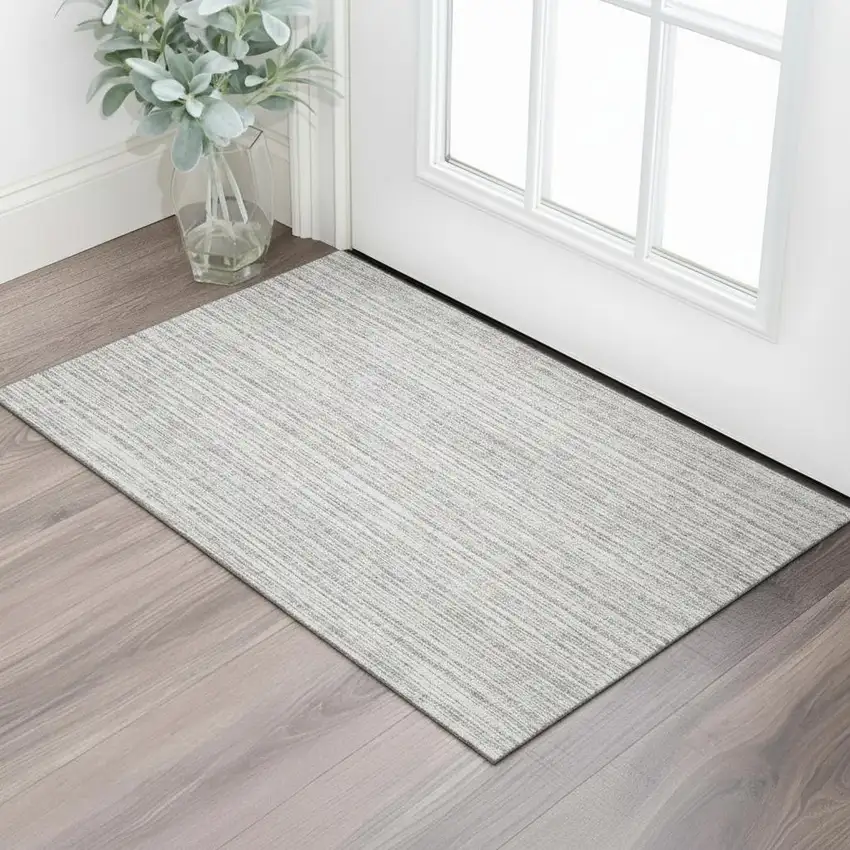 Gray And Silver Striped Washable Area Rug With UV Protection Photo 1