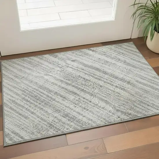 Gray And Silver Striped Washable Area Rug With UV Protection Photo 2