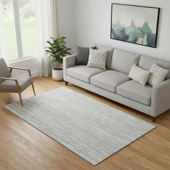 Gray And Silver Striped Washable Area Rug With UV Protection Photo 1