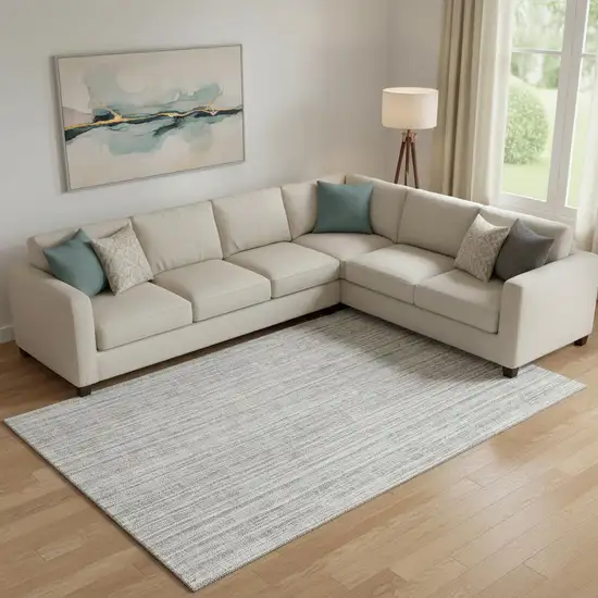 Gray And Silver Striped Washable Area Rug With UV Protection Photo 1