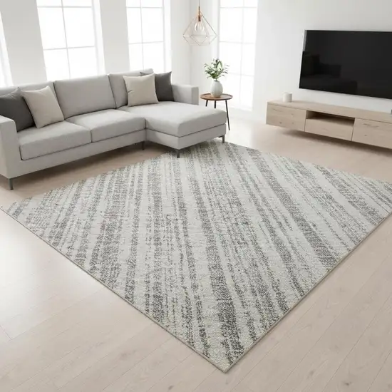 Gray And Silver Striped Washable Area Rug With UV Protection Photo 2