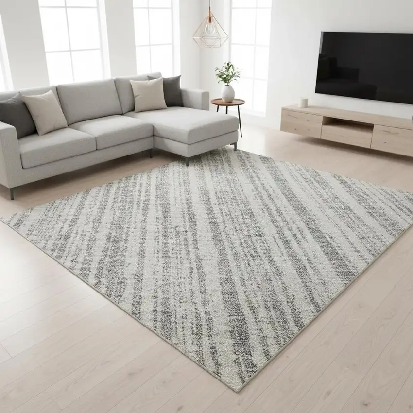 Gray And Silver Striped Washable Area Rug With UV Protection Photo 2