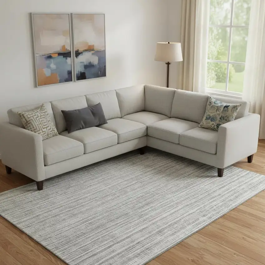 Gray And Silver Striped Washable Area Rug With UV Protection Photo 1