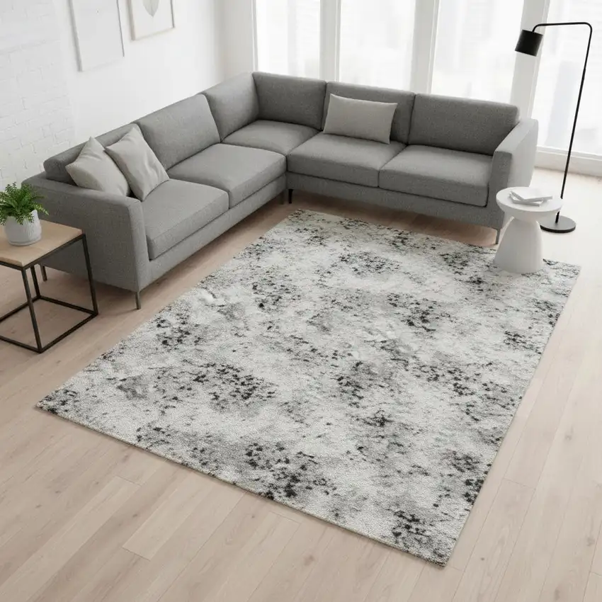 Gray And Silver Striped Washable Area Rug With UV Protection Photo 2