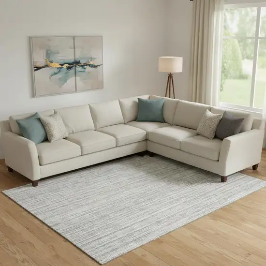 Gray And Silver Striped Washable Area Rug With UV Protection Photo 1