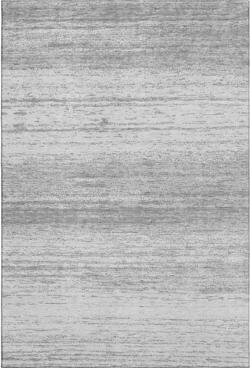 Gray And Silver Striped Washable Area Rug With UV Protection Photo 1