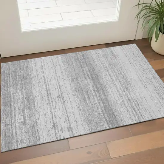 Gray And Silver Striped Washable Area Rug With UV Protection Photo 1