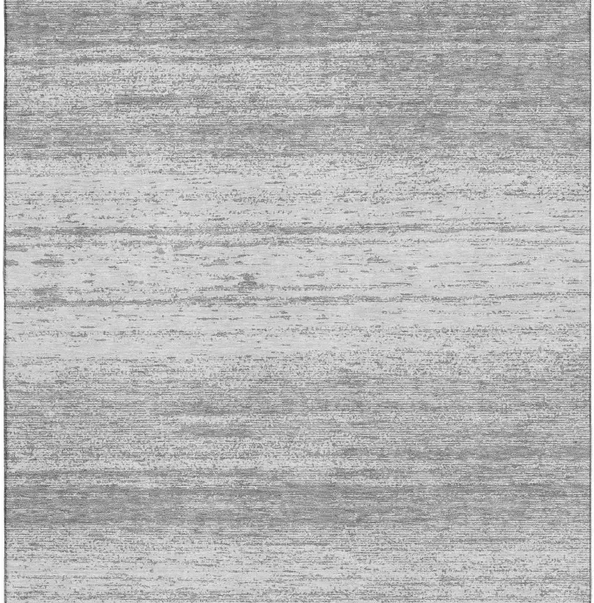 Gray And Silver Striped Washable Area Rug With UV Protection Photo 3