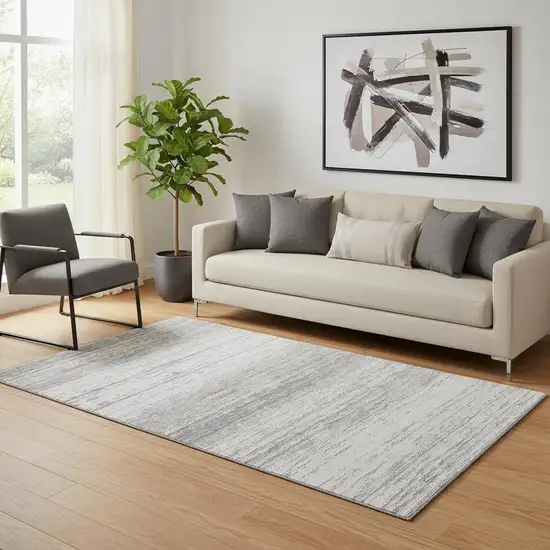 Gray And Silver Striped Washable Area Rug With UV Protection Photo 1