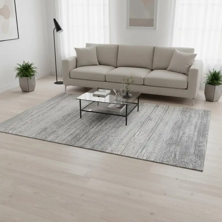 Gray And Silver Striped Washable Area Rug With UV Protection Photo 2