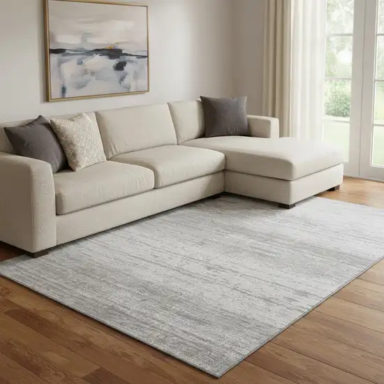 Gray And Silver Striped Washable Area Rug With UV Protection Photo 1