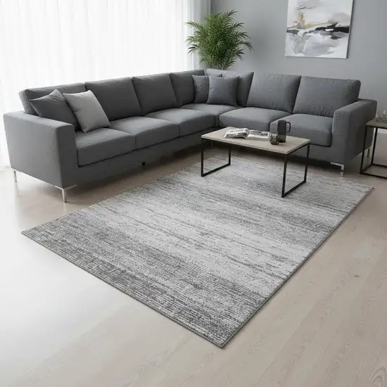 Gray And Silver Striped Washable Area Rug With UV Protection Photo 2