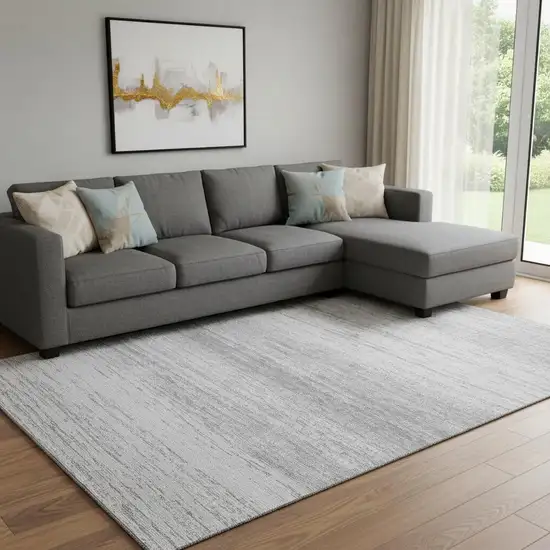 Gray And Silver Striped Washable Area Rug With UV Protection Photo 1