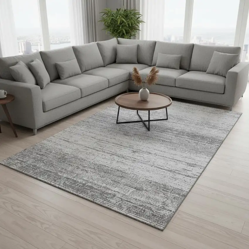 Gray And Silver Striped Washable Area Rug With UV Protection Photo 2