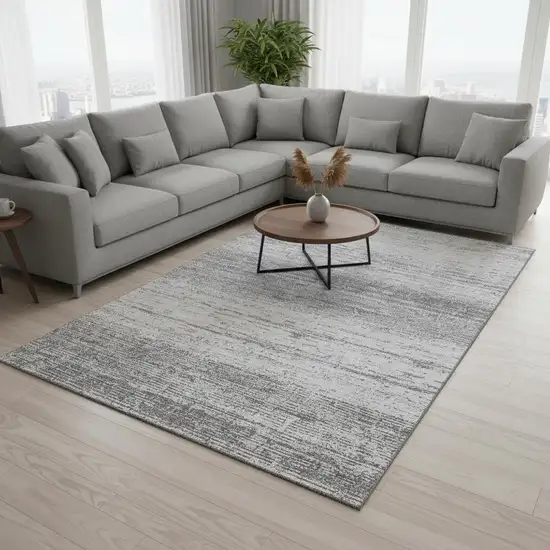 Gray And Silver Striped Washable Area Rug With UV Protection Photo 2