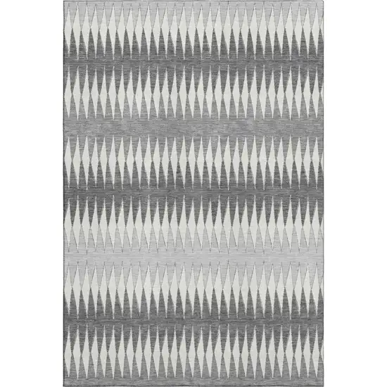 Gray And Silver Striped Washable Area Rug With UV Protection Photo 1